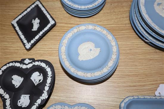 A collection of Wedgwood Jasperware Mothers Day and Valentines Day plates and a quantity of pin dishes (37)